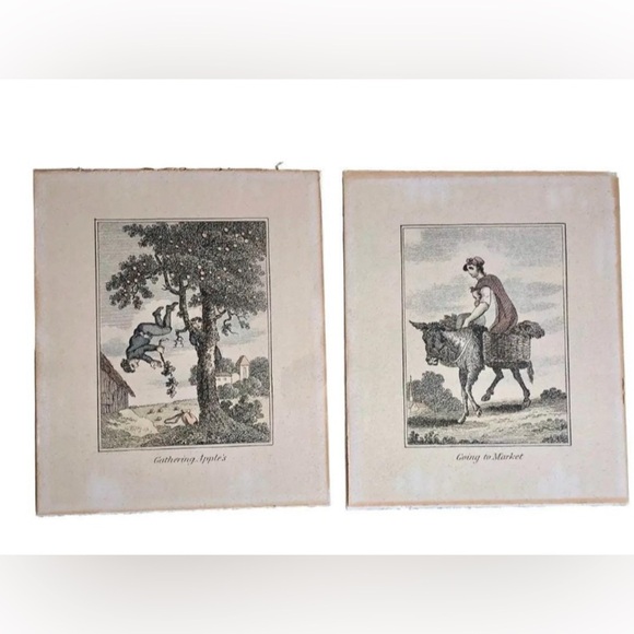 Antique Etchings Pair of Provincial Farm and Family Life 6” X 4.75” Humorous NIP - Picture 4 of 9